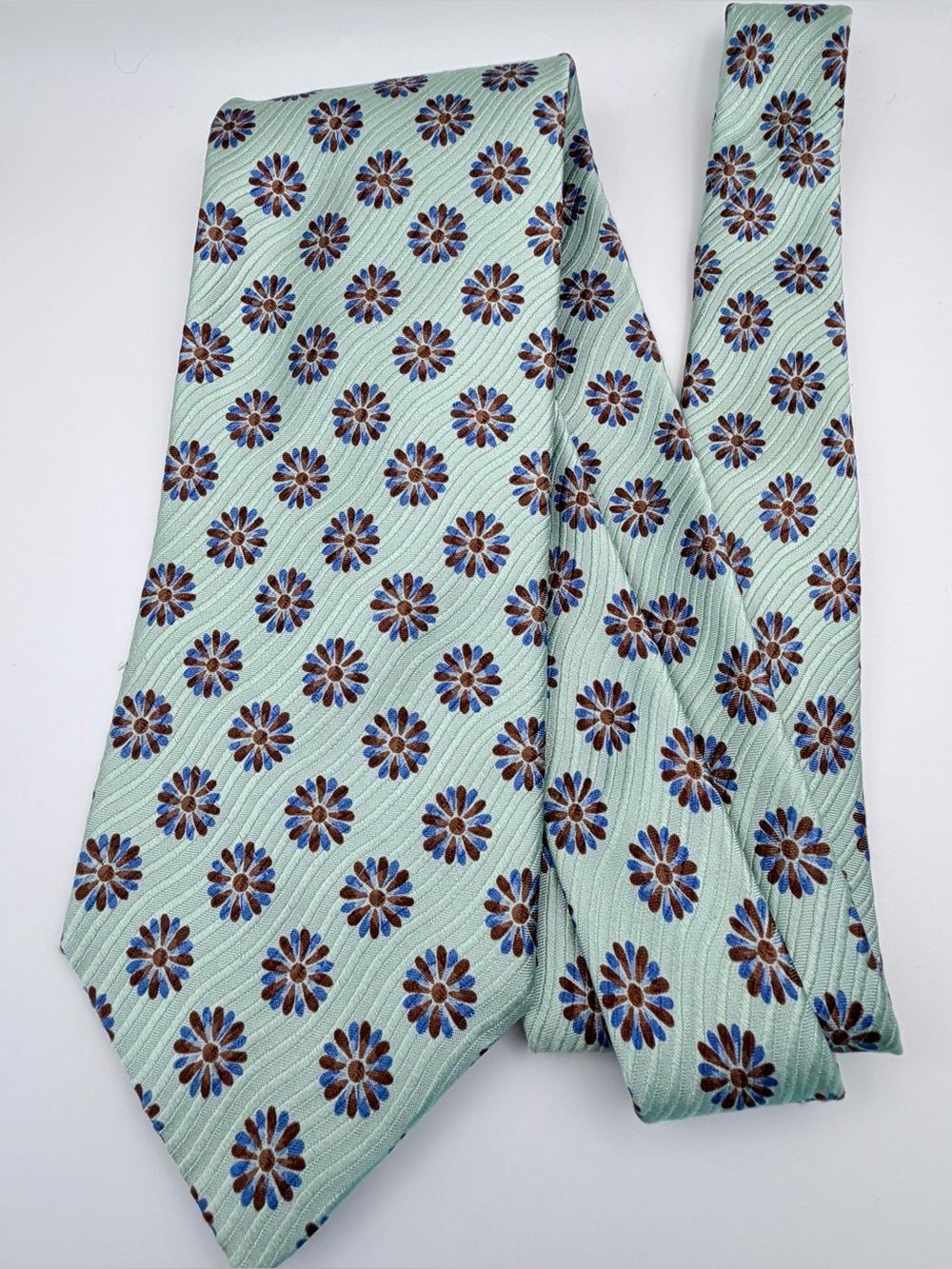 Ermenegildo Zegna Silk Tie Mint Green Blue Brown Floral 3.5” Made Italy